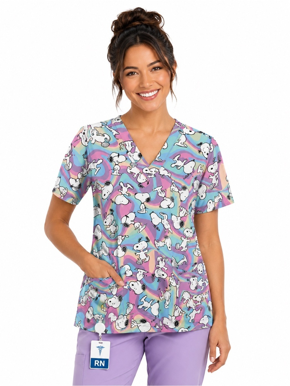 Nickelodeon | Peanuts Snoopy Cartoon Graphic Scrub Top In Blue Purple Size M NEW